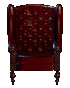 A red leather armchair, slowly turning